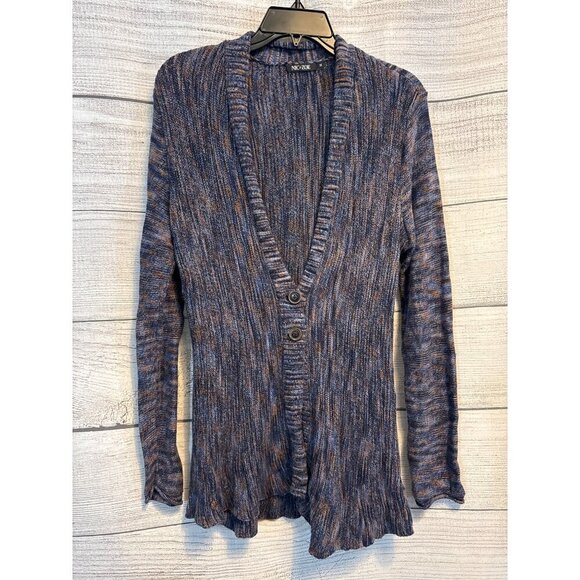 Nic+Zoe Heather Blue Ribbed Open Cardigan Sweater With Button Detail Size M - Picture 1 of 3